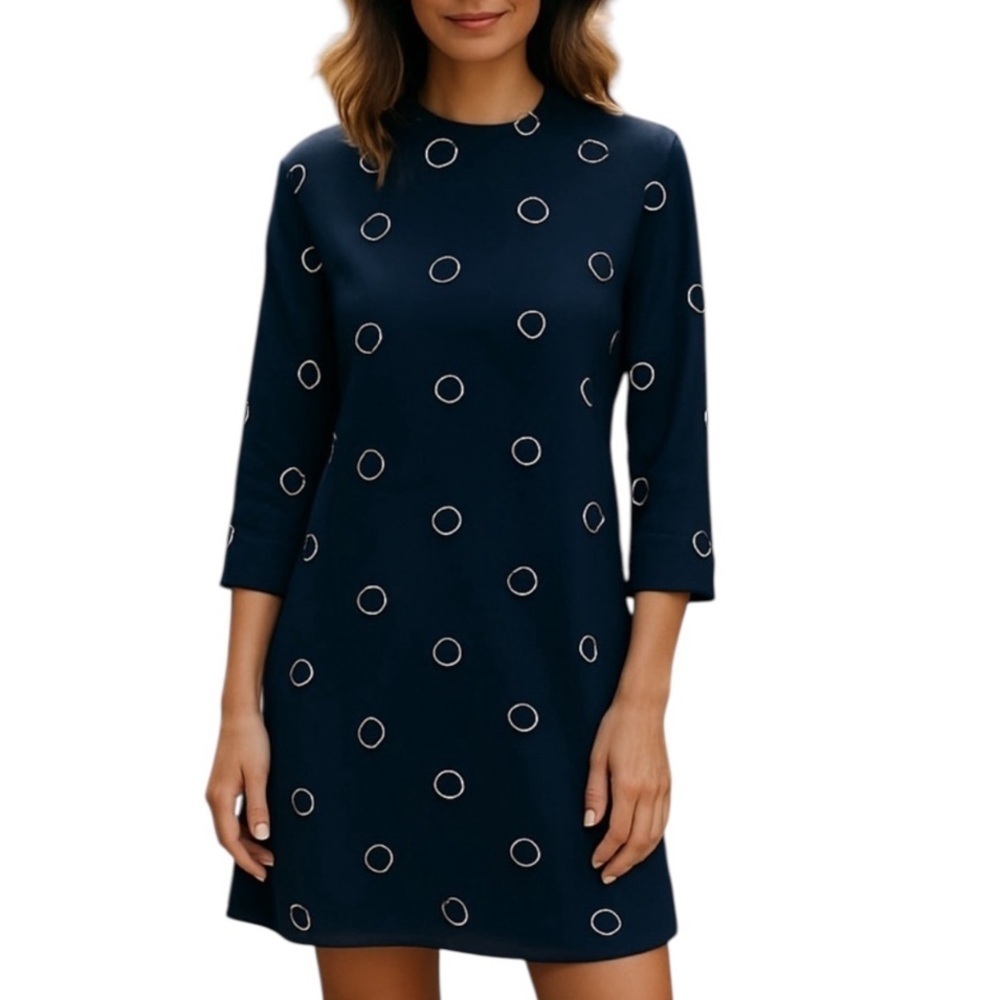 Boden Mock Neck Long Sleeve Shift Dress with Pockets Navy Size 2